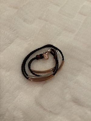Lizzy James Wrap Brown Braided Bracelet Silver and Rose Gold Metal Brand New