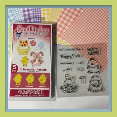Spellbinders EASTER FUN DIES,  Stampin' Up! GINGHAM GALA DSP & Unbranded Stamps