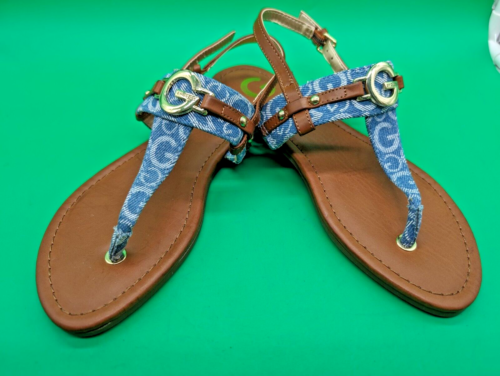 G by GUESS Women's DENIM BLUE LOGO Sandals Jettson Thong T-strap Low-top - Afbeelding 1 van 10
