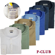 Camicia Uomo Manica Lunga 100% Puro Lino Collo alla Coreana M L XL XXL 3XL