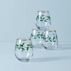 Lenox Crystal HOLIDAY Christmas Holly Stemless Wine Glasses - Set of Four N/O