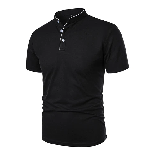 Men Grandad Collar T Shirt Fashion Casual Slim Fit T-Shirt Short Sleeve Top Tees - Picture 9 of 27