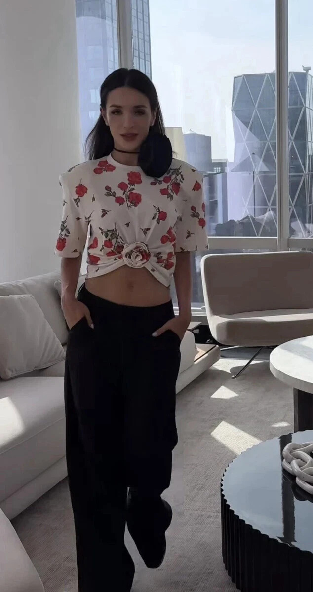NWT H&M X Magda Butrym Patterned Cropped T-shirt w/ Rose