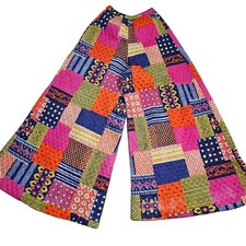 Vintage 60s Elephant Bell Bottom Pants Womens Size XS Quilted Groovy Pink Orange