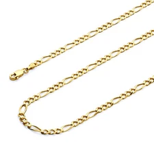 Wellingsale 14k Yellow Gold 3.5mm Figaro 3+1 Hollow Chain Necklace
