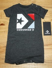 Converse Baby 6 Months Bodysuit Black Heather 3 Button Bottom Jump Suit Size 6m