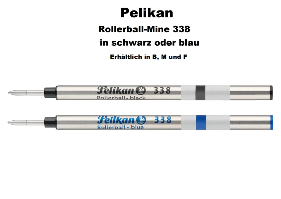 PELIKAN Tintenroller-Mine 338 in  B, M oder F Großraummine in schwarz oder blau