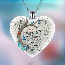 Memorial Butterfly Love White Pendant Necklace Women Crystal Jewelry Heart Shape