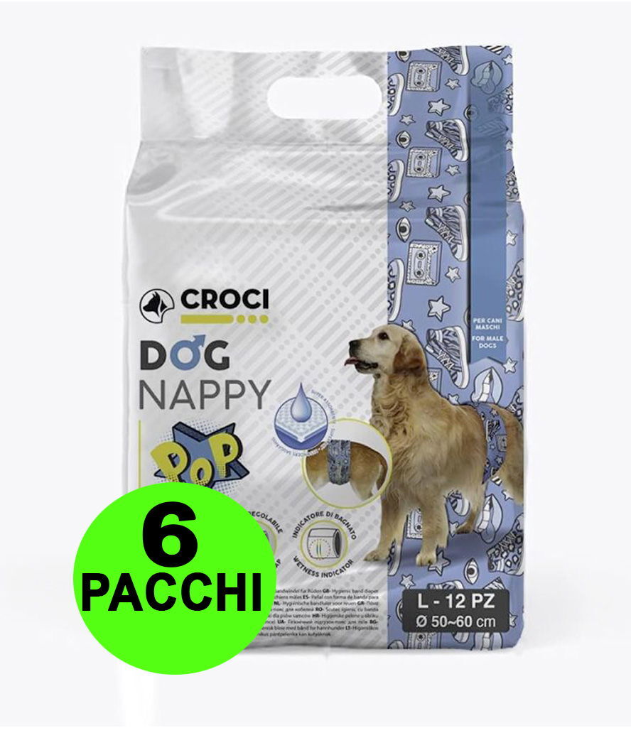 72 Fasce igieniche per cani maschi Dog Nappy Pop L 50-60 cm - 6 pacchi da 12 pez