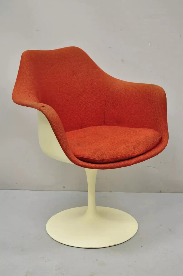 Vintage Knoll Eero Saarinen Red Upholstered Fiberglass Tulip Arm Chair - Image 2 of 4