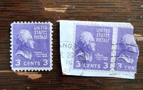 2 and a half Vintage Rare 1938 Thomas Jefferson 3 Cent Stamps Scott # 807 - Picture 1 of 1