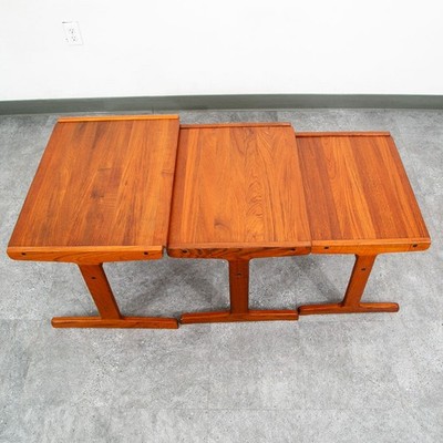 Mid Century Danish Modern Nesting Tables Solid Teak Set 3 Denmark