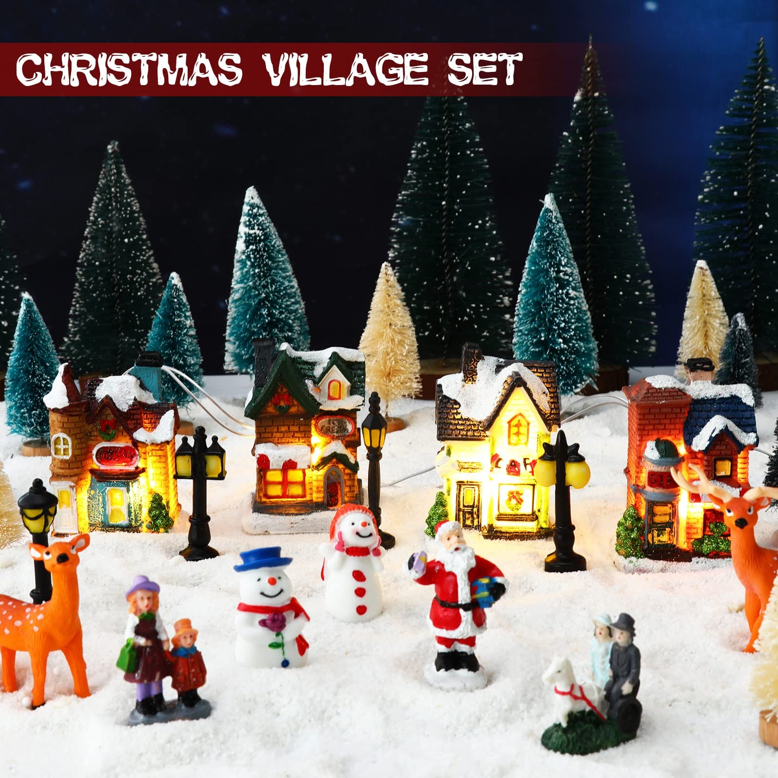 31 Pcs Christmas Village Figurines Decoration Set Lighted LED Christmas Villa...