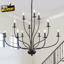 Black Chandelier 12 Light Modern Farmhouse Industrial Pendant Lighting Fixture