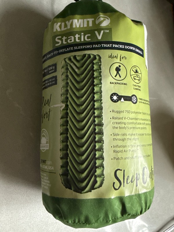 Klymit Static V Sleeping Air Pad - 06SVGR01C