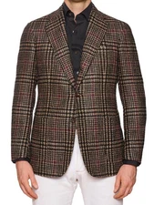 STILE LATINO "Vincenzo" Brown Shepherd's Check Alpaca-Wool-Silk-Linen Jacket NEW