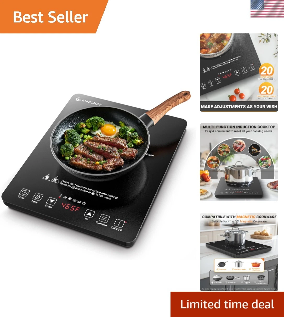 Induction Burner with 1800W Power & 20 Cooking Functions – Ideal for Quick Meals