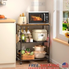 Multifunctional Rolling Cart Storage Shelf Microwave Stand W/ Lockable Wheels US