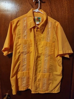 Men's Large Haband Guayabera Yellow Full Zip Short Sleeve Shirt - Image 1 of 4