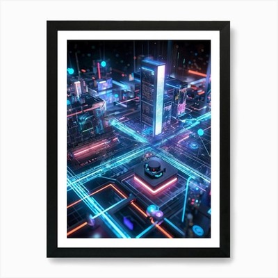 Digital Network Of Futuristic Tech Gerahmtes Wandbild Poster Leinwanddruck Bild