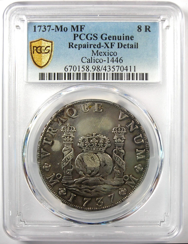 Moneda de plata de 8 reales dólar pilar de México 1737 (8R) - Certificado PCGS XF Detalles Foto 2 de 4