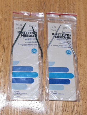2 Vintage Boye 16'' Aluminum Circular Knitting Needle Size 3 green and silver