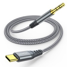 JXMOX USB C to 3.5mm Audio Aux Jack Cable 4ft , Type C 1-Pack, Grey