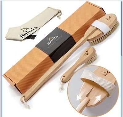 Belula Premium Dry Brushing Body Brush Set Natural Boar Bristle Body Brush NEW