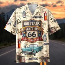 Route 66 100th Anniversary Hawaiian Shirt Vintage Classic Car Aloha Beach Shirt