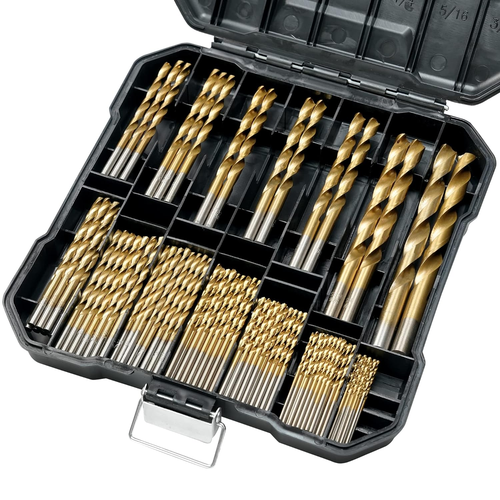 99 Pcs Drill Bit Set, 135° Tip Titanium Coated High Speed Steel, Twist ...