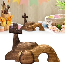 Osterkrippe-Set mit Holzkreuz und leerer Grabstatue zur Dekoration