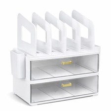 Desk Organizer and Accessories, 2-Tier Desktop File Organizer with 5 pc White