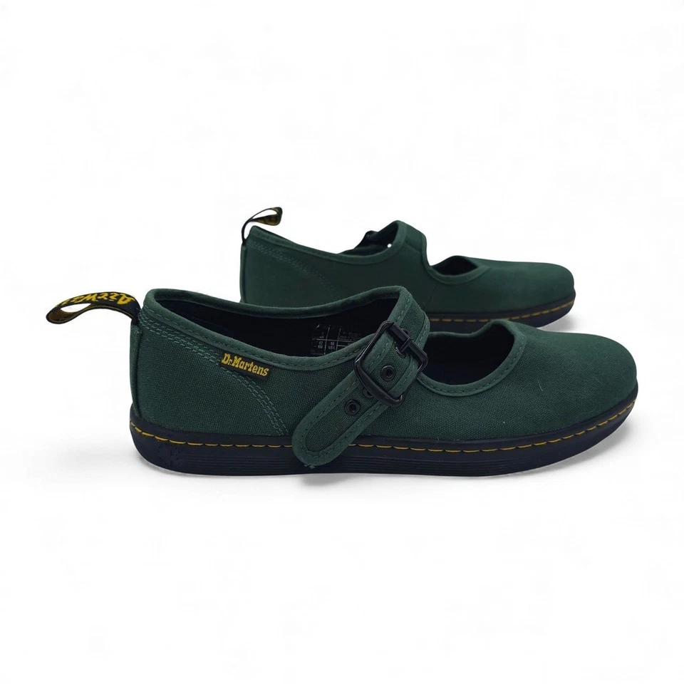 Zapatos Dr Martens Mary Jane Verde Lona Hebilla Correa AirWair Talla 10 Foto 2 de 4