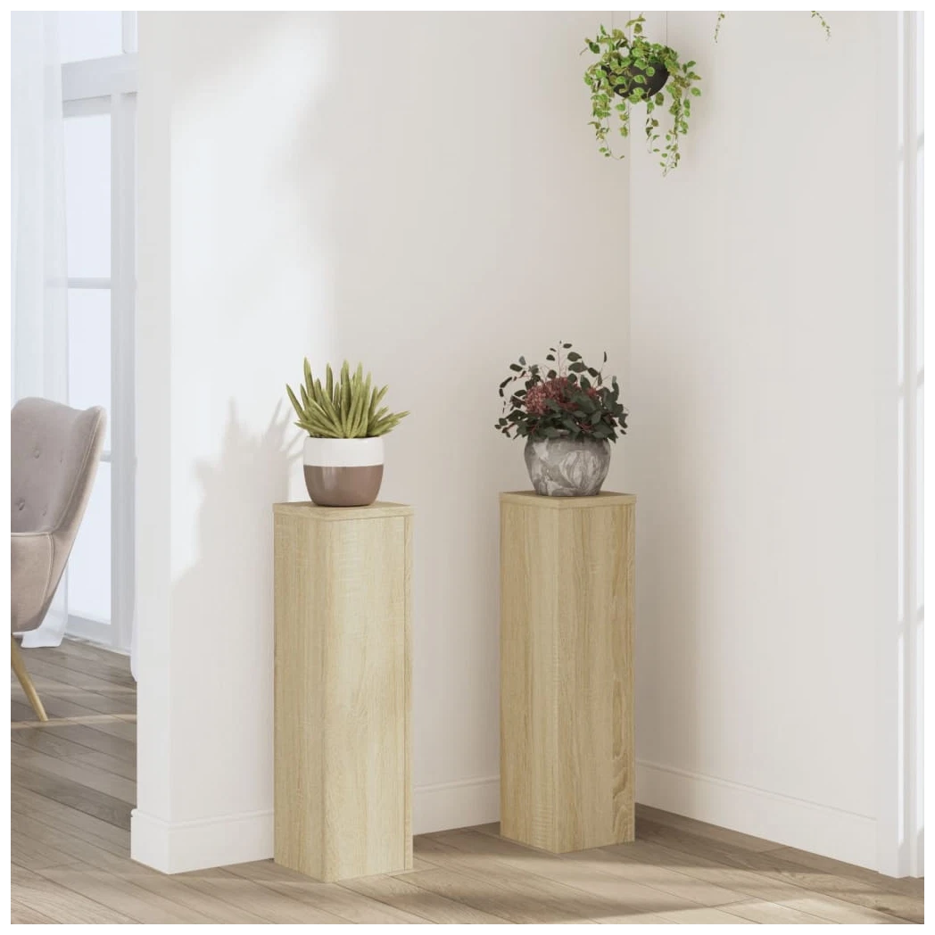 Wooden Plant Stand 2pc Sonoma Oak Engineered Wood 17x17x60cm Tiered Compact Set