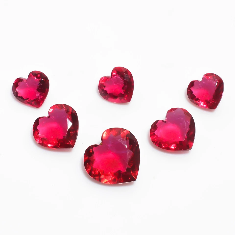 Lab Created Pink Tourmaline Heart Shape Cut Stone Gemstone 6 PCS 11X11 16X17 mm - Image 2 of 4