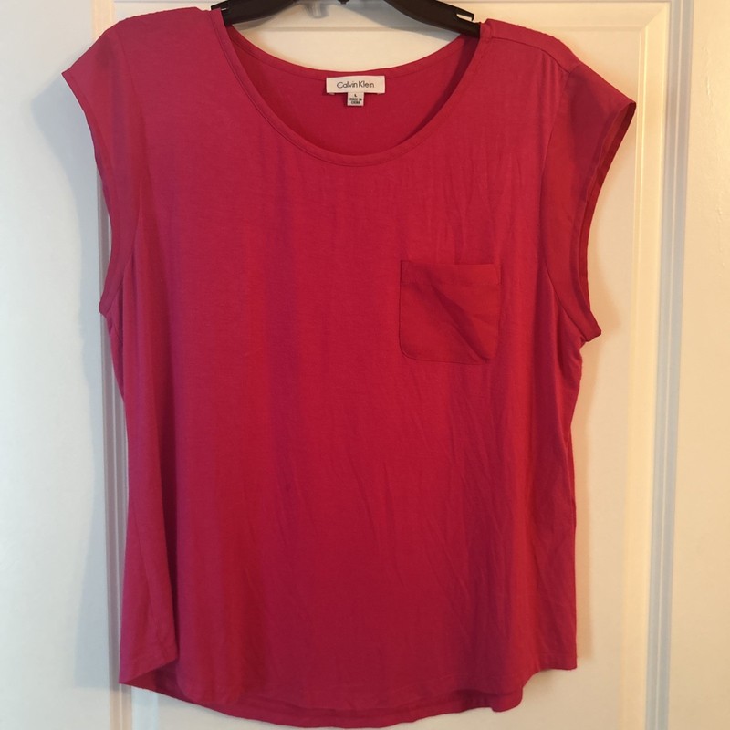 Calvin Klein Mixed Hot  Deep Pink Blouse Sz Large Pocket Detail EUC