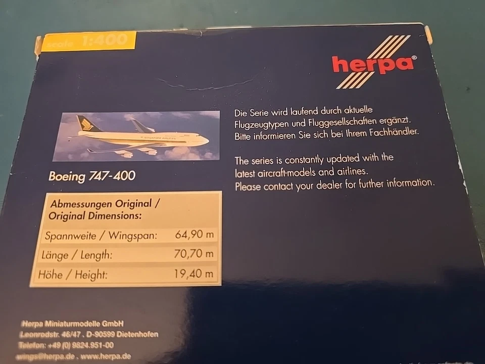HERPA - Megatop B747-400 - 1/400 - SINGAPORE AIRLINES - Boeing 747 400 N. 560337 - Immagine 3 di 4