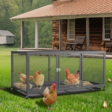 Large Metal Chicken Coop with Wheels Waterproof Cover Backyard Heavy Duty Cage
