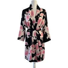 Natori Floral Satin Women’s Robe Size Large Tie Loungewear 