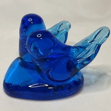 Vintage Bluebirds of Happiness Two Birds on Heart Art Glass Signed Leo Ward 1994