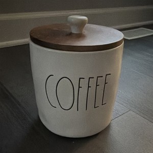 Rae Dunn Artisan Collection Coffee Canister White Ceramic w/ Acacia Lid 1.5 qt