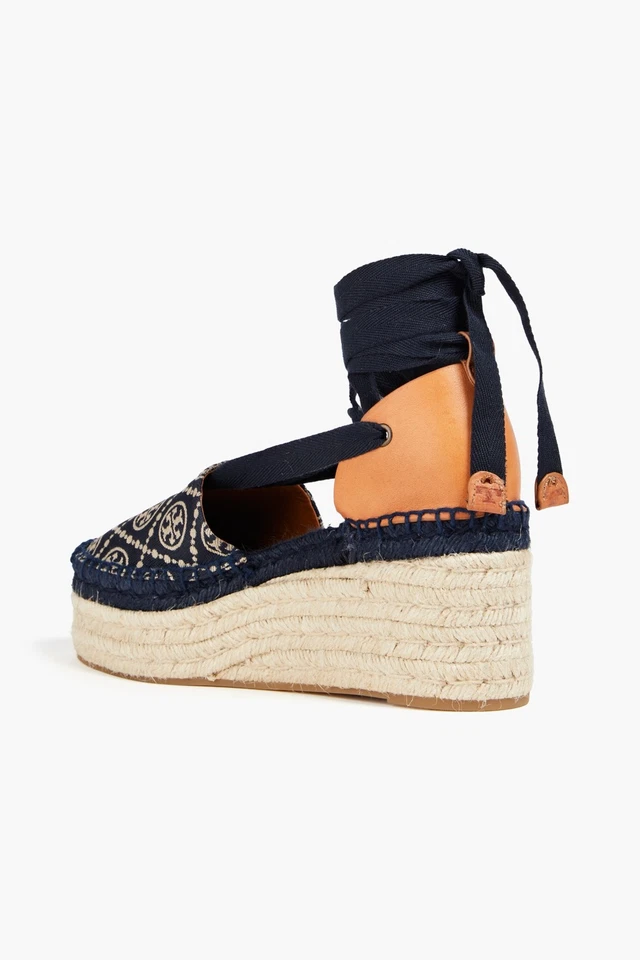 RRP €213 TORY BURCH Jacquard & Leather Espadrille Shoes US8 UK5 EU38 Logo Blue - Image 3 of 4
