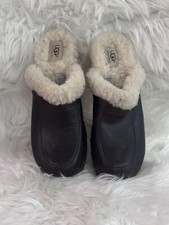 UGGs Dark Brown Leather Clogs Sheepskin lining Woman s Size 10
