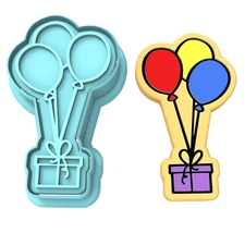 Balloon with Gift Cookie Cutter & Stamp #1 | Birthday Present Happy Celebrate 