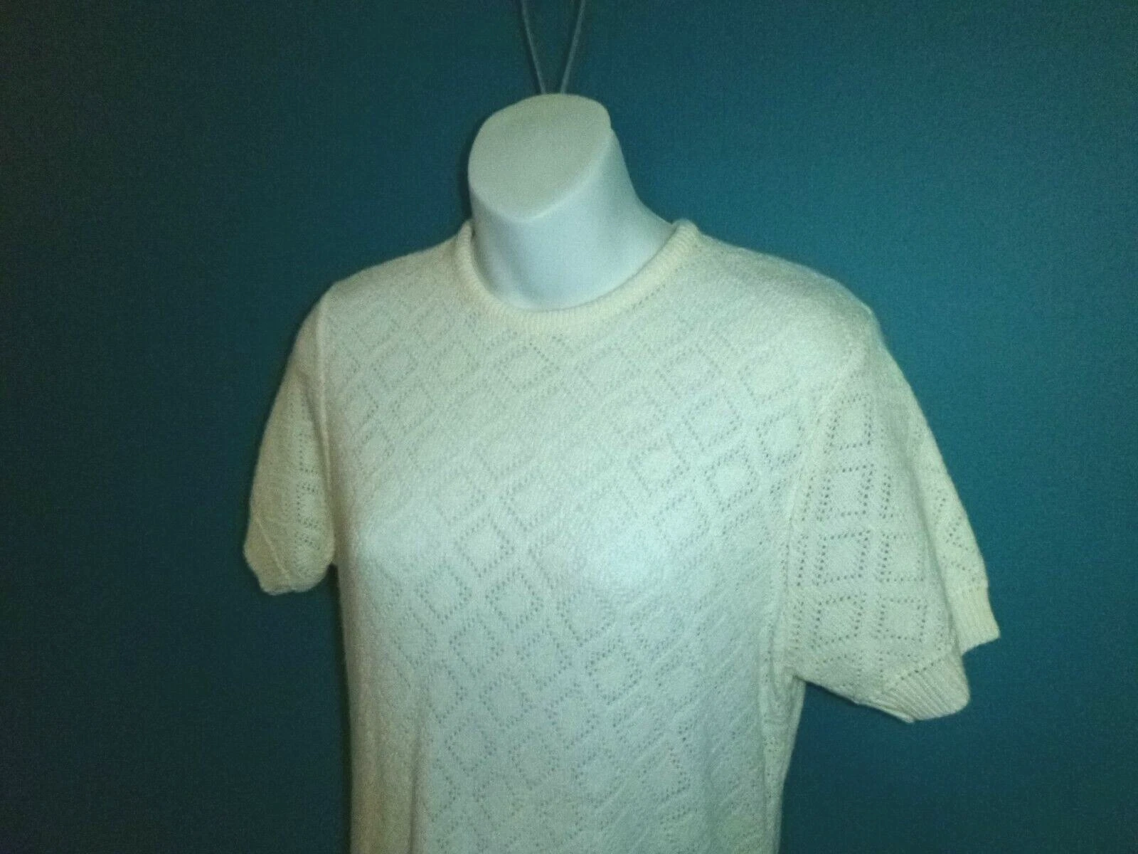 OFF WHITE Abito vintage anni '60 Orlon acrilico a punta Maglione lavorato a maglia abito con strappo bianco taglia M L