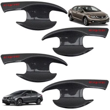 4 Door Handle Bowl Insert Cover Black Carbon For Honda Civic FB 2012 2015