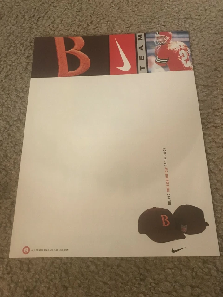 Vintage NIKE TIM COUCH CLEVELAND BROWNS SIDELINE HAT Poster Print Ad 1990s - Image 1 of 1