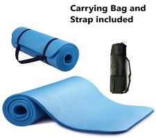 Blue All Purpose Exercise Mat Thick Non Slip Gym Yoga Pilates Fitness Bag Strap