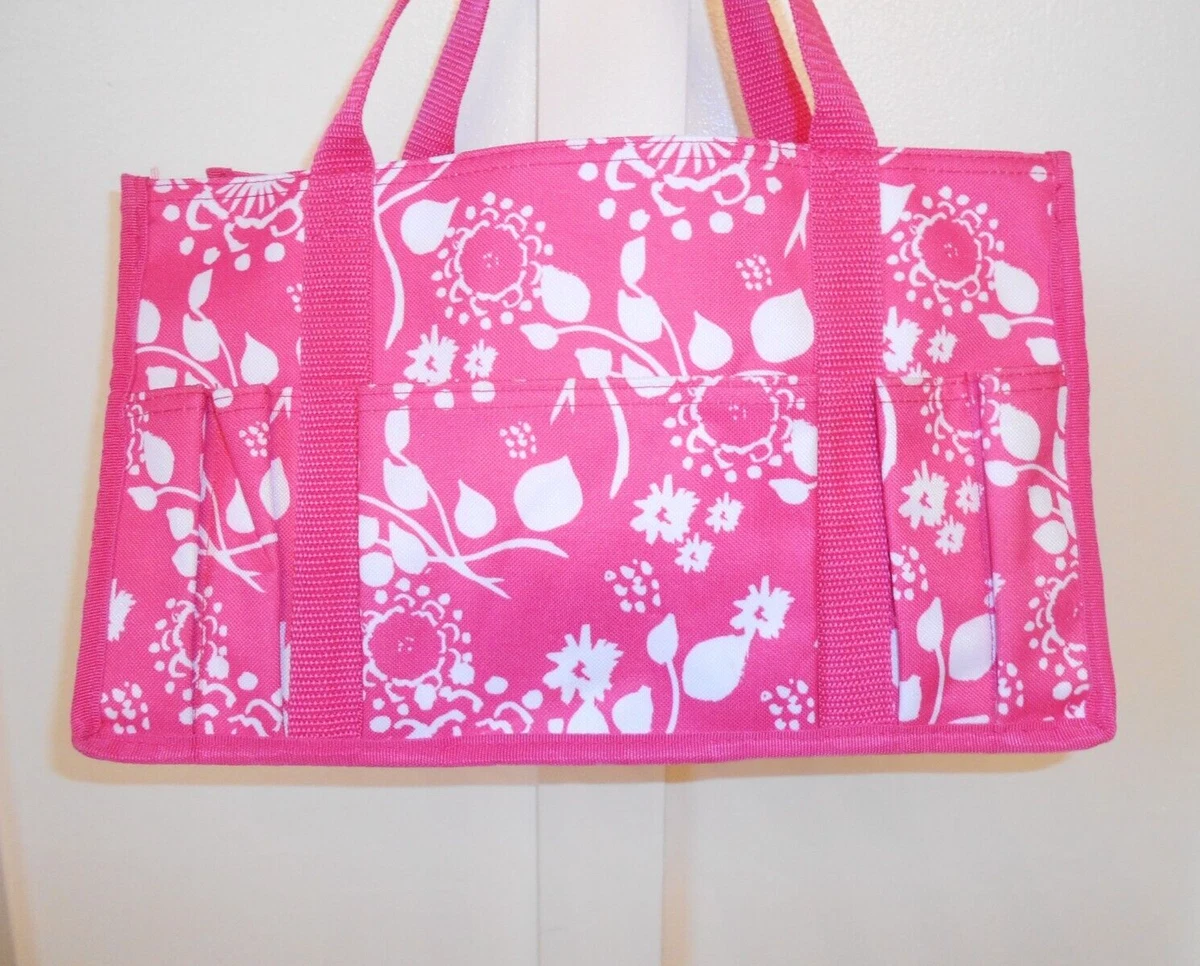 Thirty One Pink Paisley Small Utility Tote w 5 Pockets Special Ed