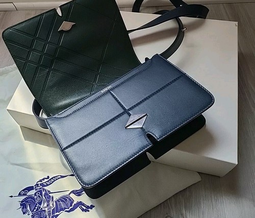 Burberry London Snip Leather Shoulder Bag Blue Knight Handbag Purse Holiday Gift